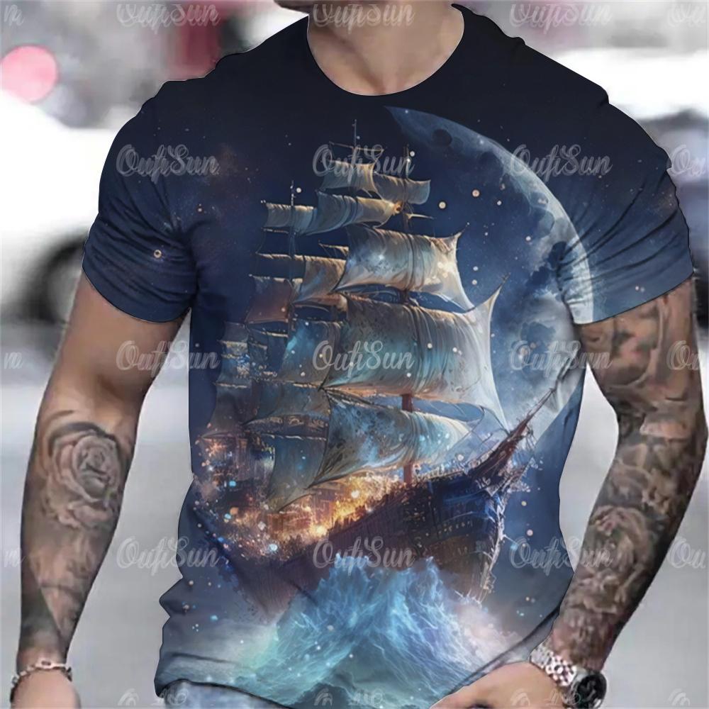 

Мужская футболка с морским принтом, модная мужская одежда с 3d принтом, уличная повседневная свободная футболка с короткими рукавами и трендовым пуловером, блузка XS