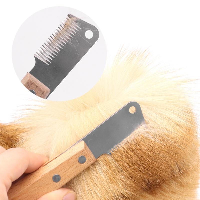 Professional Dog Comb with Stainless Steel Blade Wooden Handle Pet Hair Remover Grooming Tool for Undercoat Stripping