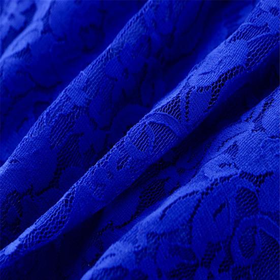 Women Summer Dress See-through Hollow Out Lace Short Sleeves Big Hem Dress-up Round Neck A-line Plus Size Prom Dress Women Clothes