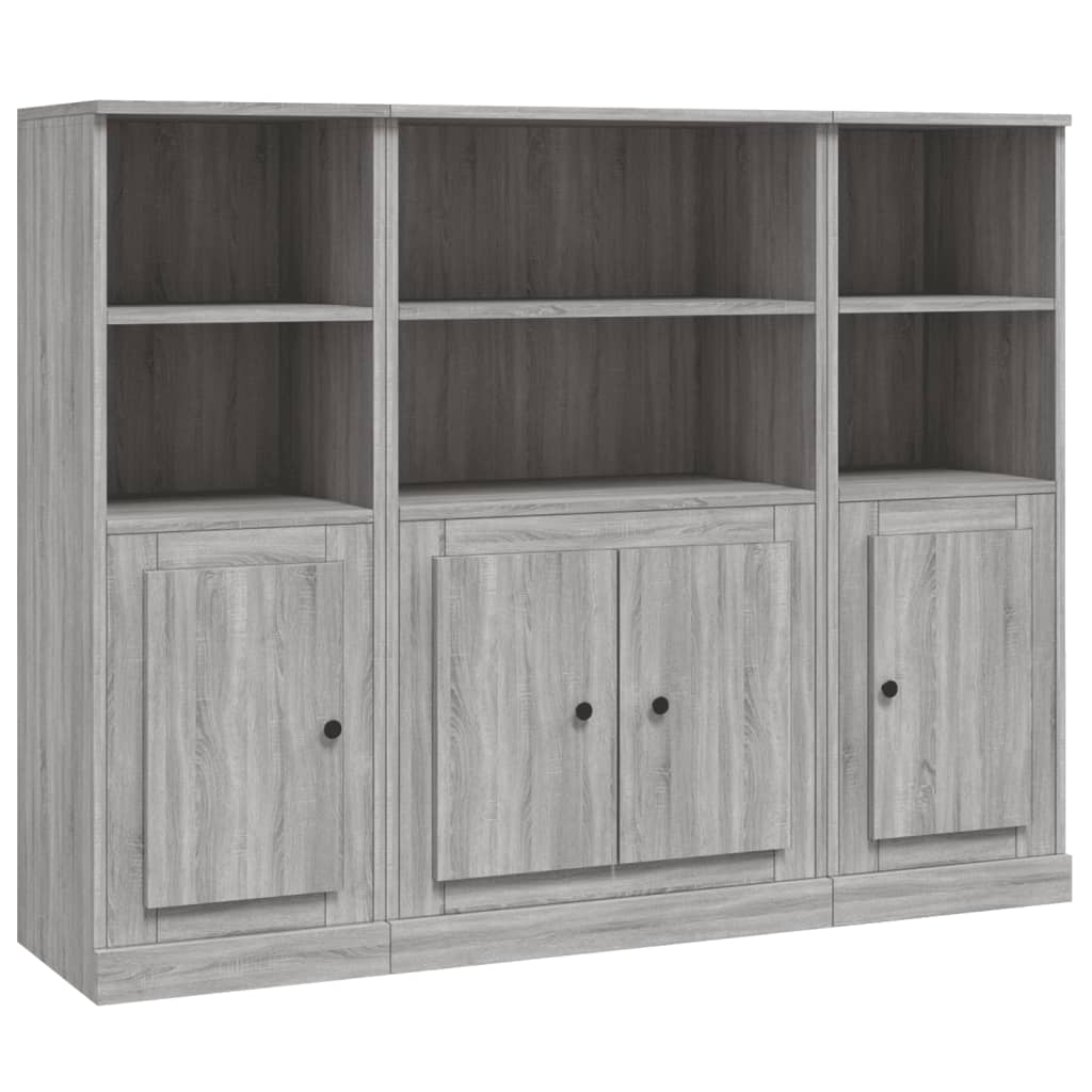 Vidaxl Tall Cabinets, 3 Pcs, Sonoma Oak Grey Wood-Based Material