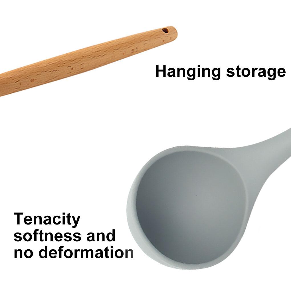 Silicone Kitchenware Wooden Handle Handheld Safe Non-stick Anti-rust Washable Cookware Indoor Restaurant Cooking Tool