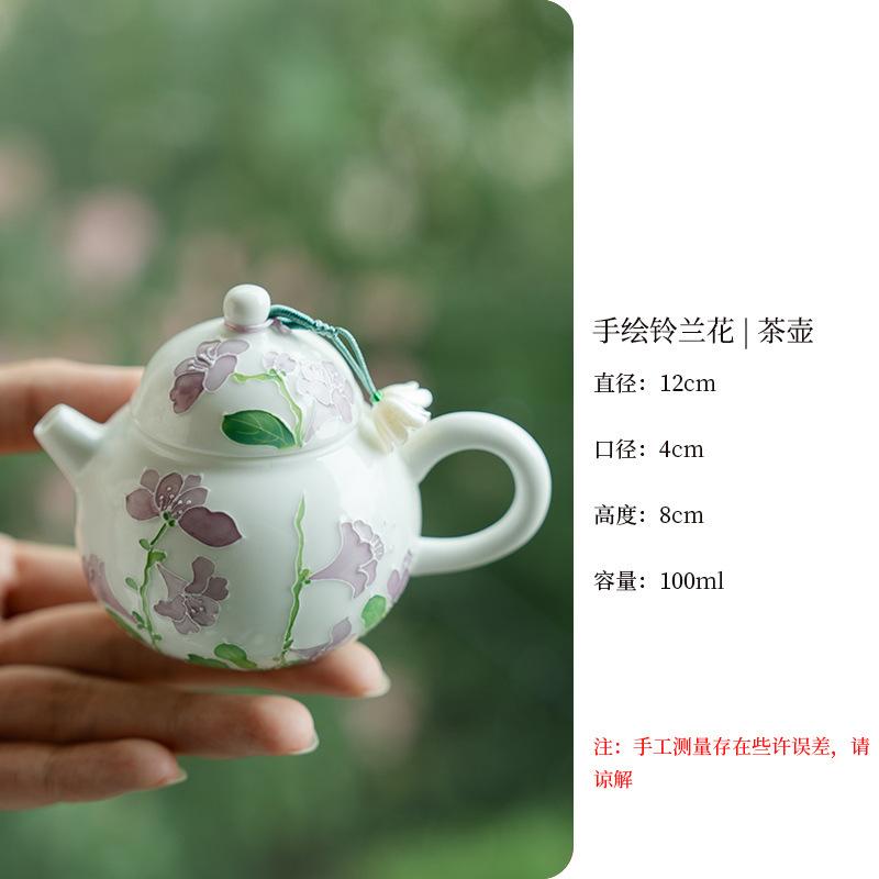 

100 мл Ручная роспись Чайник с цветком-колокольчиком Белый фарфор Ручной работы Креативный чайник с фильтром Чайник для заваривания Чашка/Посуда для напитков Украшение Подарок