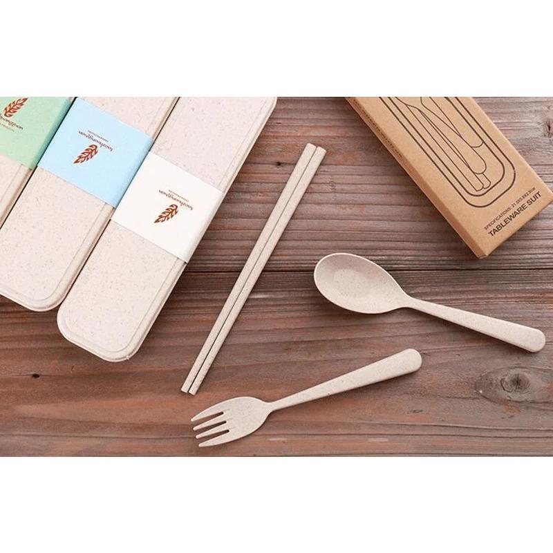 Cutlery Set Cute Portable Travel Adult Cutlery Wheat Straw Fork Camping Picnic Set Gift Child Office People Dinnerware