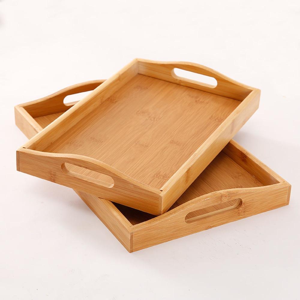 Aesthetic Bamboo Serving Tray with Handles Coffee Tea Tray Durable Food Storage Tray Cooking