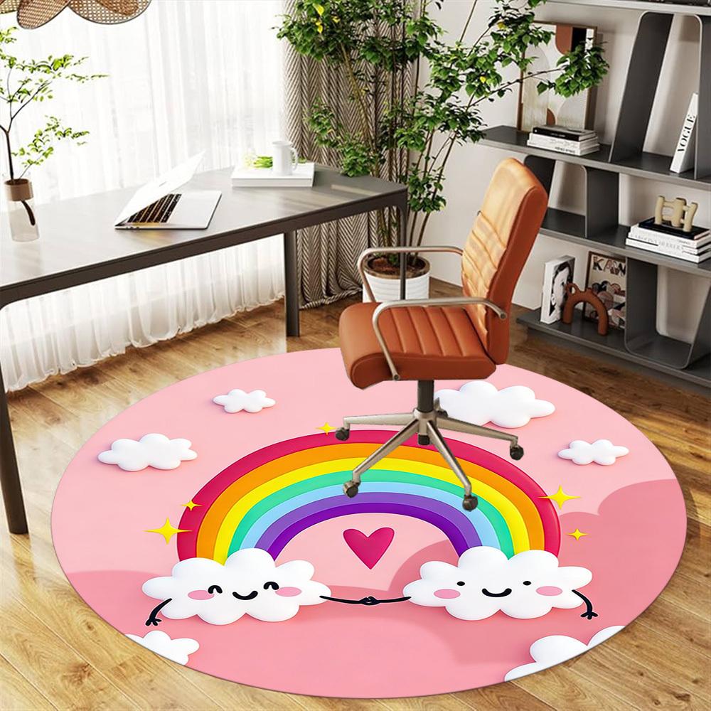 1pc rainbow cloud Round Chair mat office Area Rug - Non-Slip, Floor Mat for Office, Bedroom, and Indoor Decor p127280