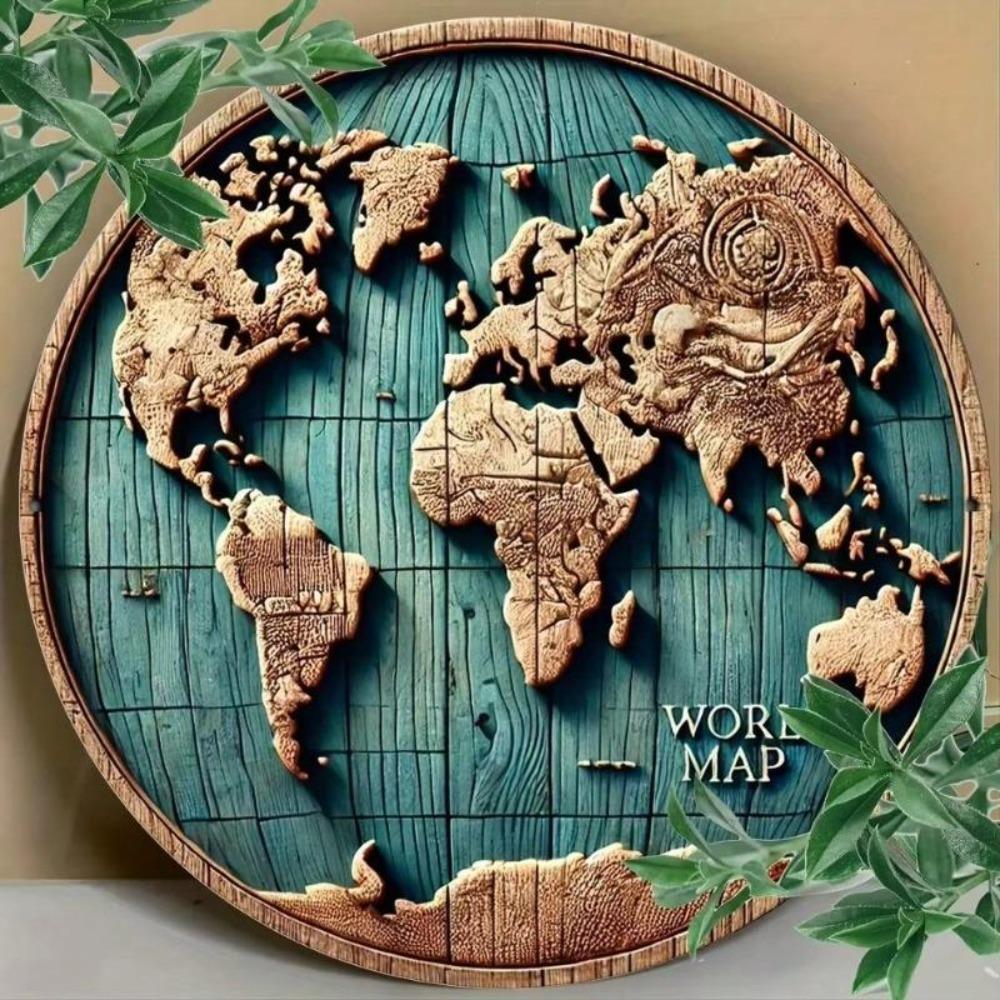 Vintage Rustic World Map Metal Wall Decor for Home Bedroom Farmhouse Living Room