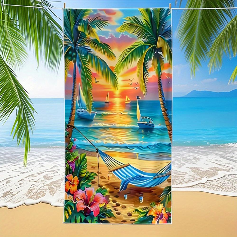 Sonnenuntergang Palme Hängematte Meereslandschaft Druck Schnelltrocknend Sandresistent Mikrofaser Strandtuch