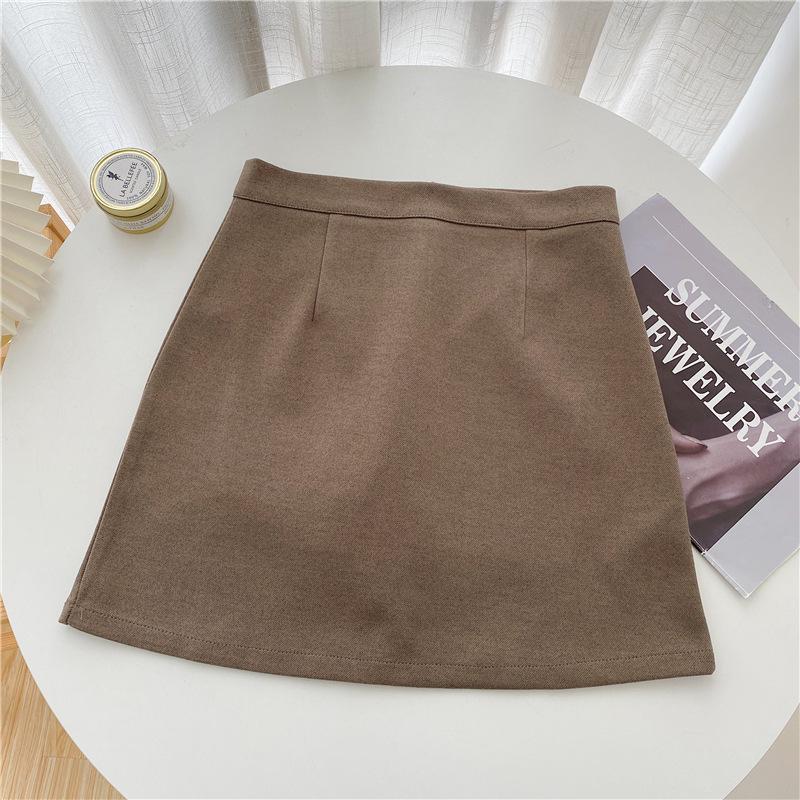 2024 Women's Plus Size High Waist Wool A-line Skirt - Black Petite Hip-Hugging Short Style for Autumn/Winter