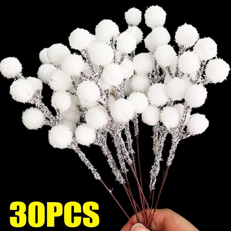 White Artificial Berry Stem Snow Tipped Frosted Christmas Berries Branch DIY Wreath Xmas Tree Ornament Wedding Home Table Decor