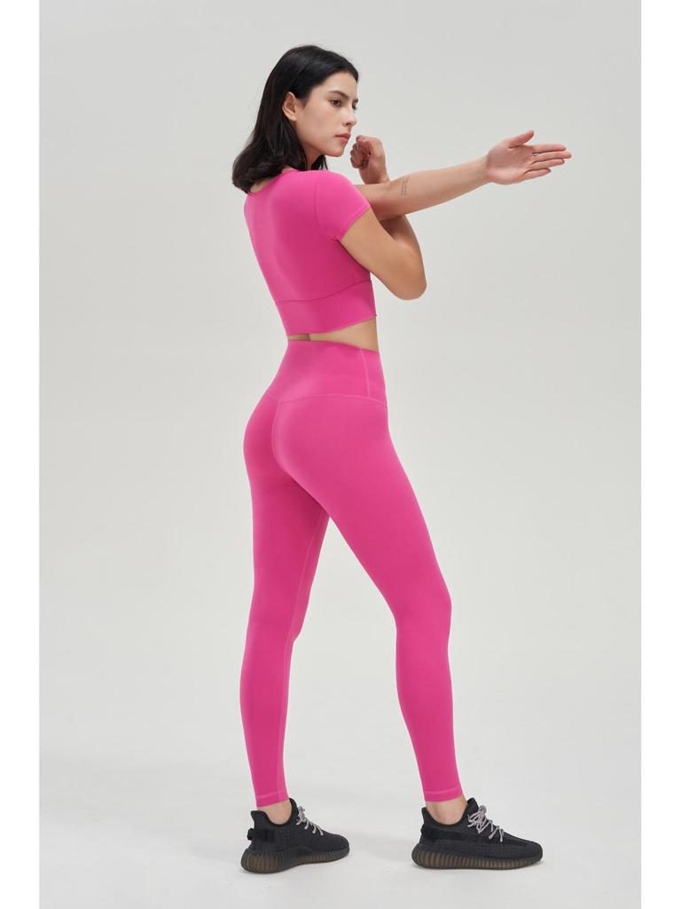 Pantaloni da Yoga da Donna a Vita Alta, Effetto Solleva Glutei Color Pesca - Senza Cuciture Visibili, Sensazione Nuda