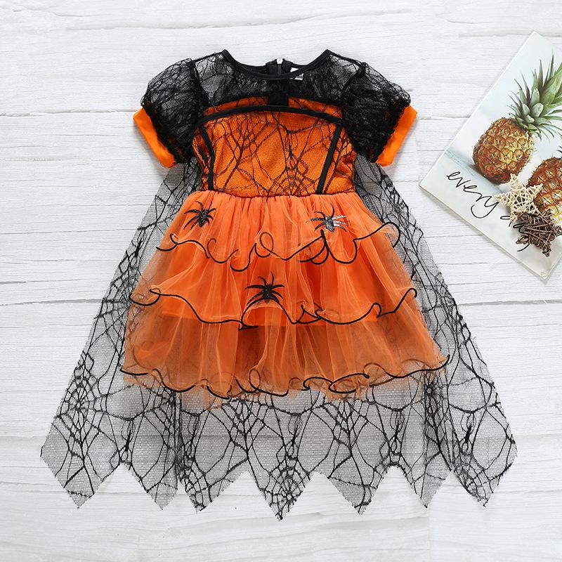 Halloween Costume Girls Princess Spider Mesh Dress Children Elegant Dresses Christmas