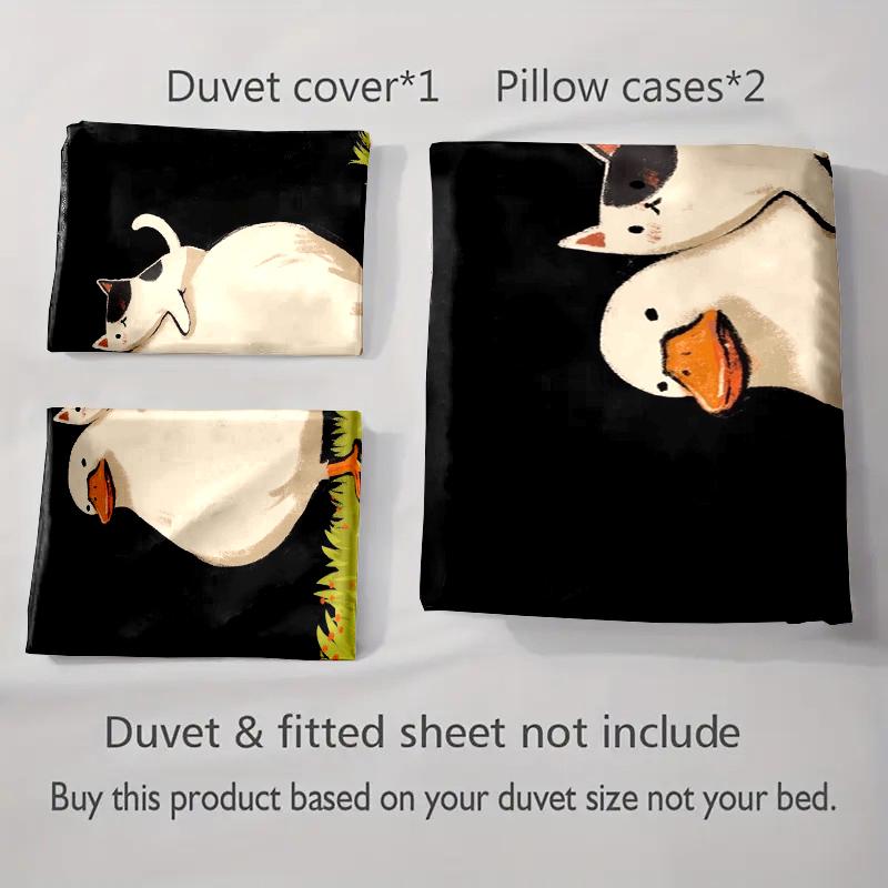 Duck carrying cat. Bedding Duvet cover sets Duvet covers Pillowcases gifts (1 * Duvet Cover 2 * Pillowcases, without duvet insert)