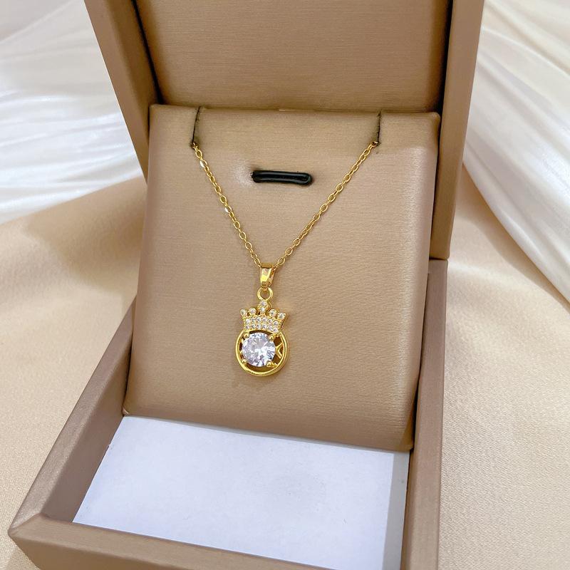 Crown Zircon Sky Micro-Inlaid Necklace Earrings Set Light Luxury Personality Temperament Earrings Necklace Combination