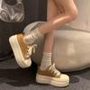European station soft leather thick baseplate shoes women's 2025 spring and autumn new small white shoes round head lace-up casual bread shoes