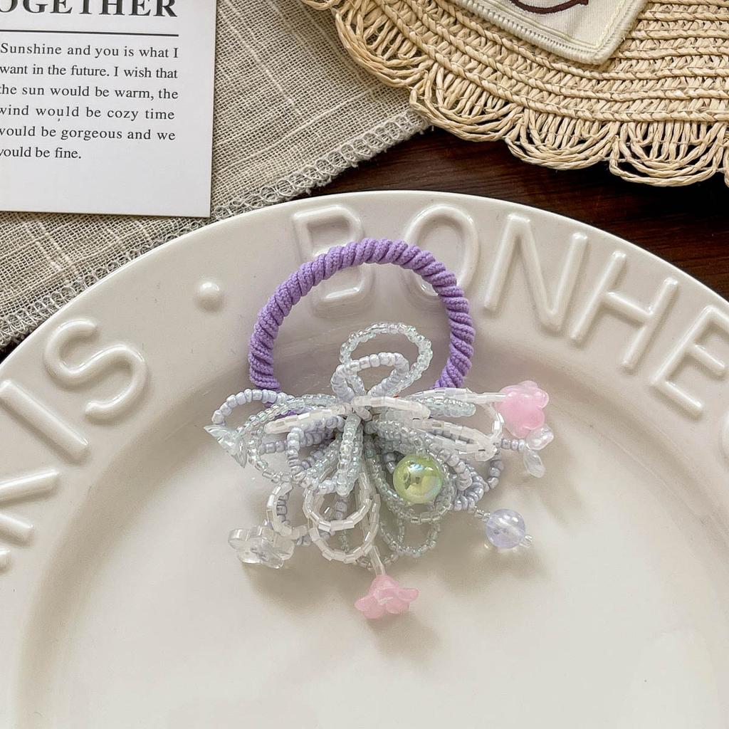 Colorful Beaded Flower Hair Rope Tie Children's Elastic Hair Band Sequins Ponytail Holder Rubber Band Baby Girl Hair Accessories