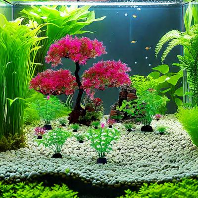 20 Stück Aquarium DIY Künstliche Aquariumdeko Pflanzen Baum Ornament Wasserpflanze Gras Felslandschaft Gras Blockierringe Set