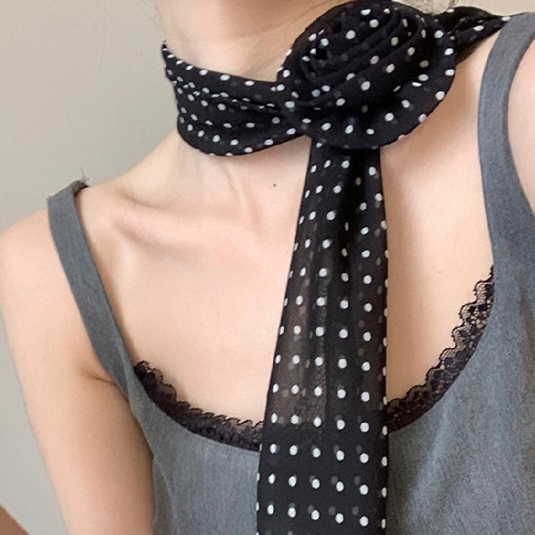 Fashionable Neck Scarf Lightweight Long Muffler with Elegant Round Dot and Rose Pattern Trendy Women's Accessory