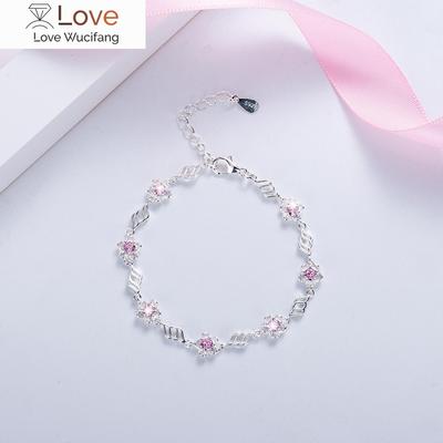 925 Sterling Silver Sweet Bracelet Pink Zircon Sakura Flower Charm Bracelets For Women INS Tennis Chain Jewelry  Bangle