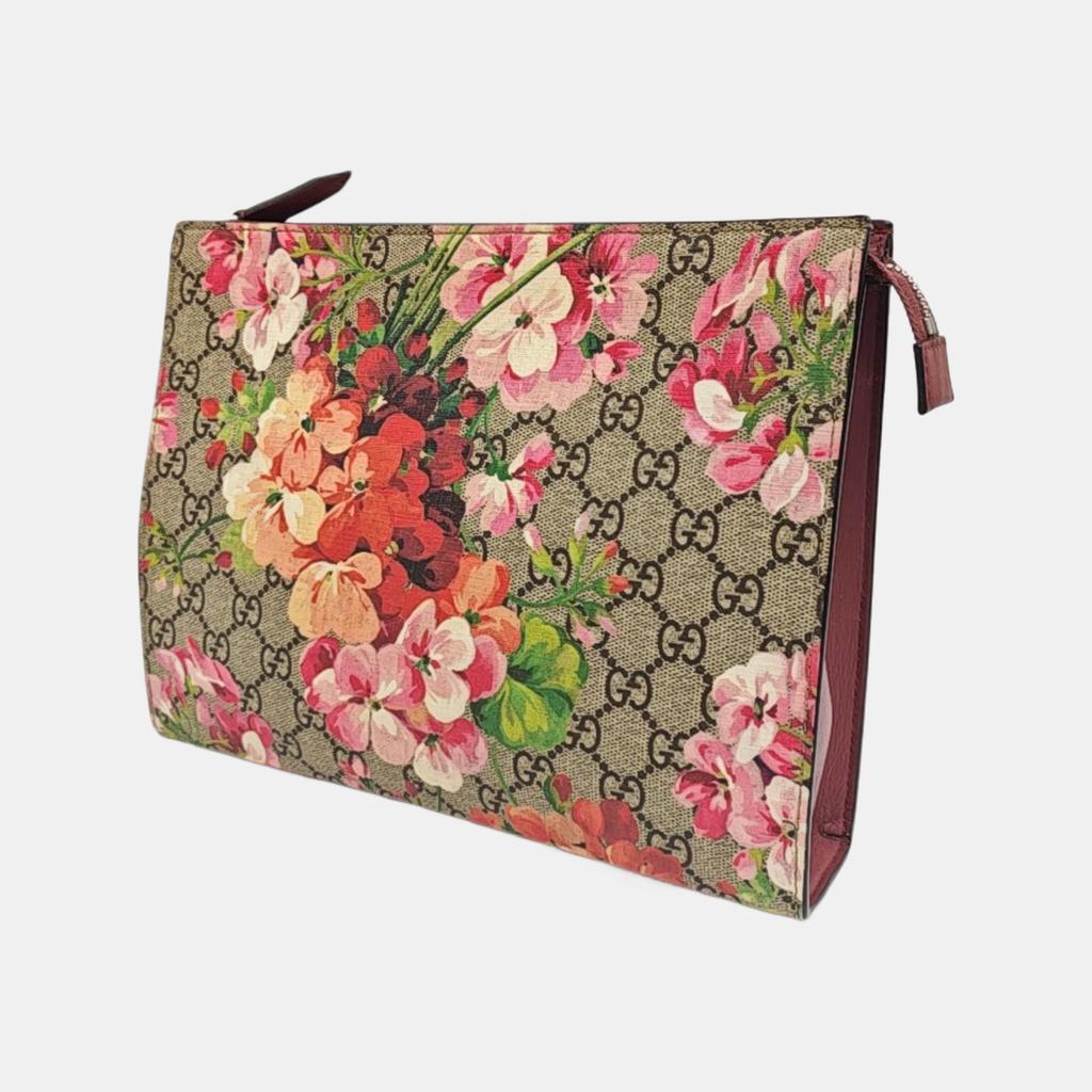 [Pre-Owned] GG Blooms Logo Canvas And Leather Clutch Bag Large - Very Good #184M48X