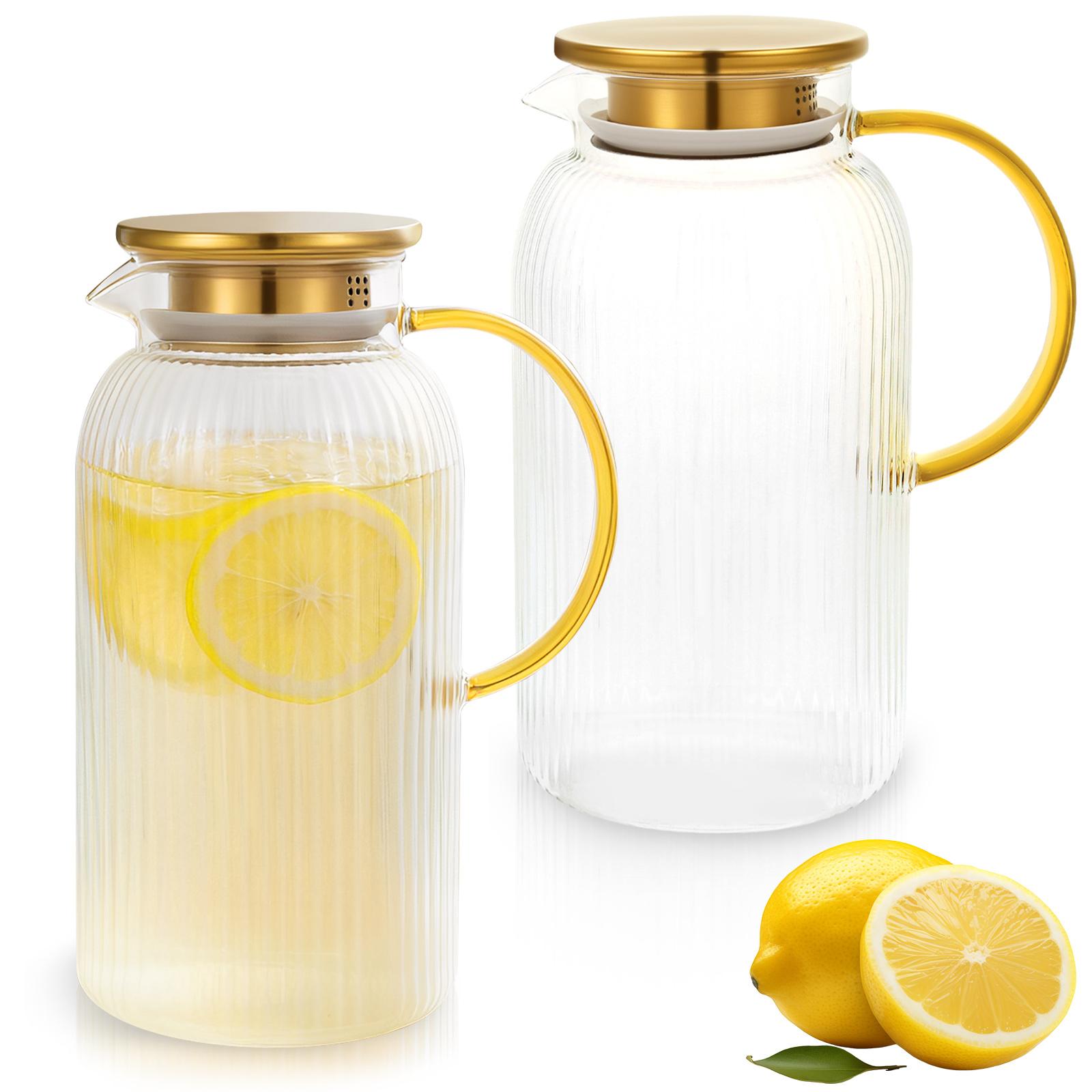 2Pcs Cold Water Kettle 68oz Glass Pitcher Large Capacity Glass Juice Jug with Lid Water Carafe Clear Teapot for Cold Brew Coffee 2.0L