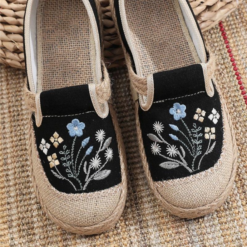 Nouvelles chaussures pastorales en lin pour étudiantes, chaussures en toile, chaussures de pêcheur respirantes à une pédale