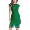 Women's Stand Collar Sleeveless Pencil Midi Dress Casual Lace Trim Solid Color Dress