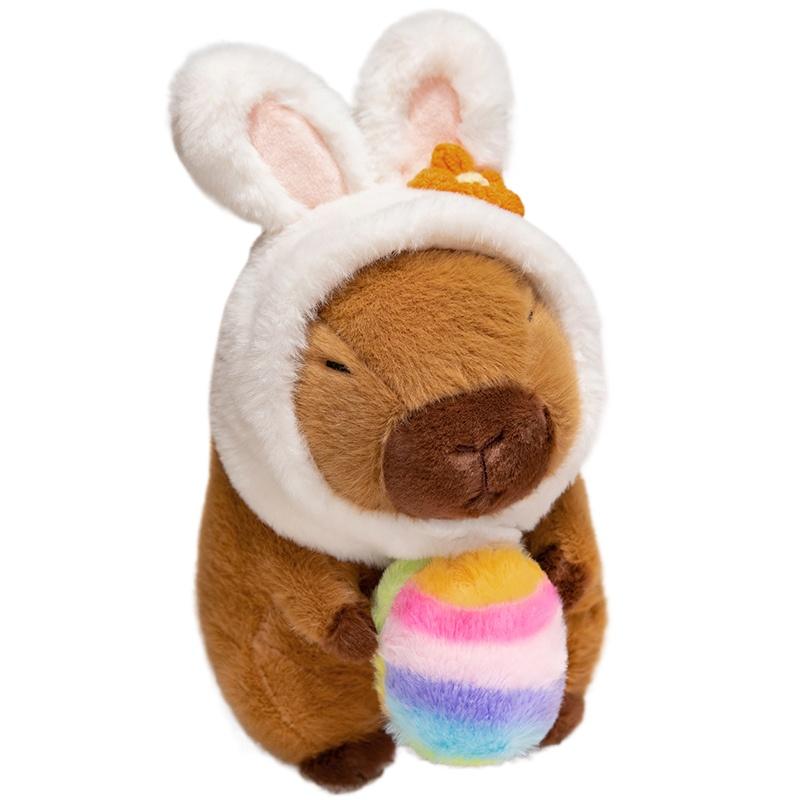 Easter Egg Capybara Stuffed Plush Toys Cute Animal Capybara Plushies Doll Bunny Rabbit Ears Hats Happy Easter Decor Kids Favor