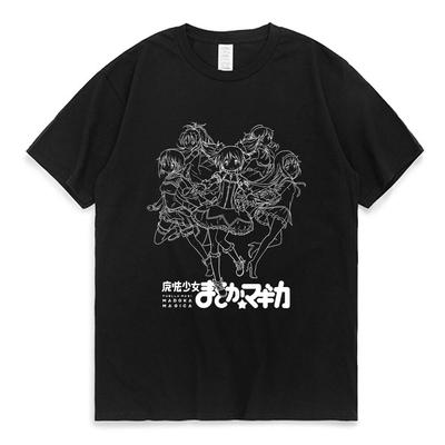 Madoka Magica T Shirts Black Crew Neck Kawaii T-shirt Anime Magical Girls Essential T-Shirtd Short Sleeve Unisexs Clothing Tops