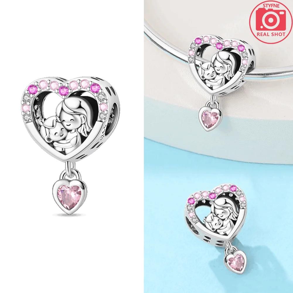 Pink Heart Bead Necklace Symbolizing Family Affection Mother Love Original Copper Beads Fit Bracelet Diy Jewelry Accessory