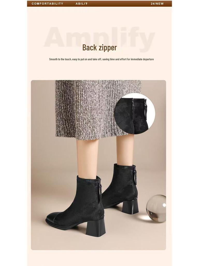 Kotníkové boty na robustním podpatku v čínském stylu - Kolekce podzim/zima 2025: Stylový, Všestranný a Pohodlný Zeštíhlující Design s Čtvercovou Špičkou.