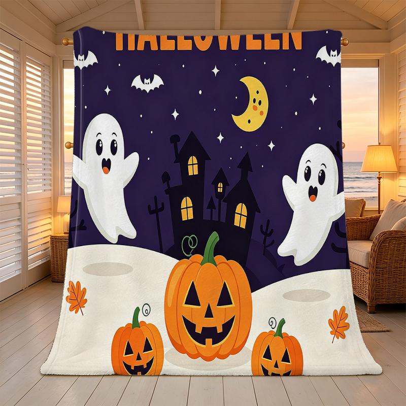 Thick Warm Flannel Blanket for Halloween & Christmas Soft Cozy Blanket, Ideal for Home, Guest Room, Single Use, Festive Decor