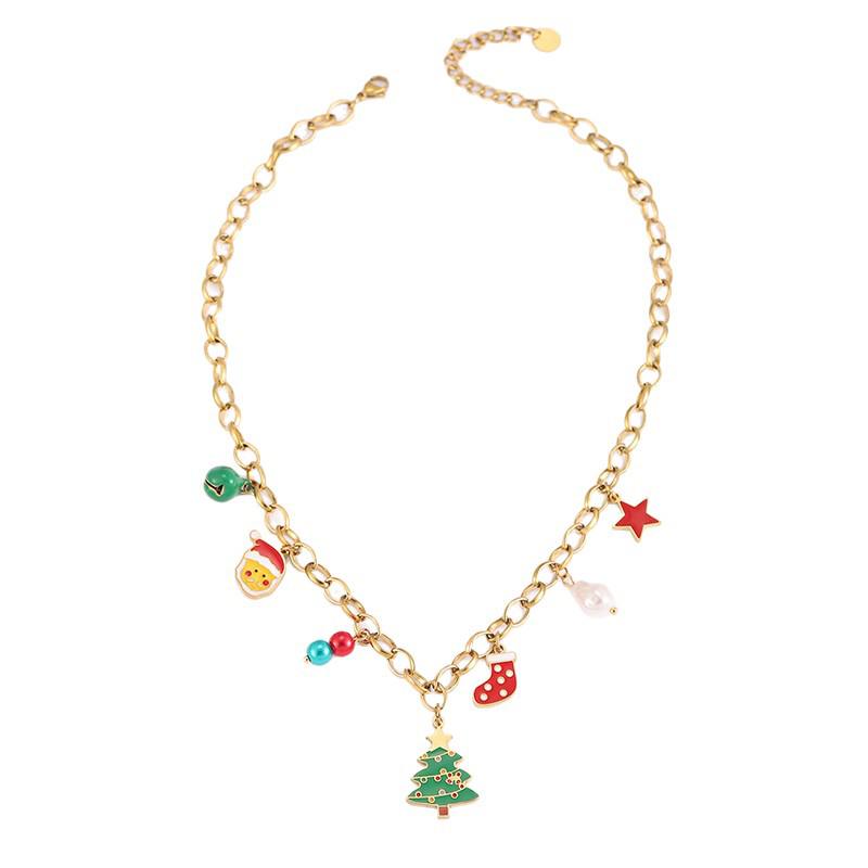 Stainless Steel Cute Santa Claus Christmas Pendant Necklace for Women