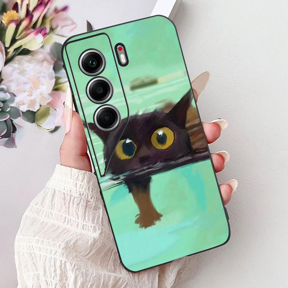 For Tecno Camon 40 Pro 4G Camon40 Elegant Floral Cat Phone Case For Camon 40 40Pro 4G CM6 CM5 Black Silicone Soft Cases Bumpers