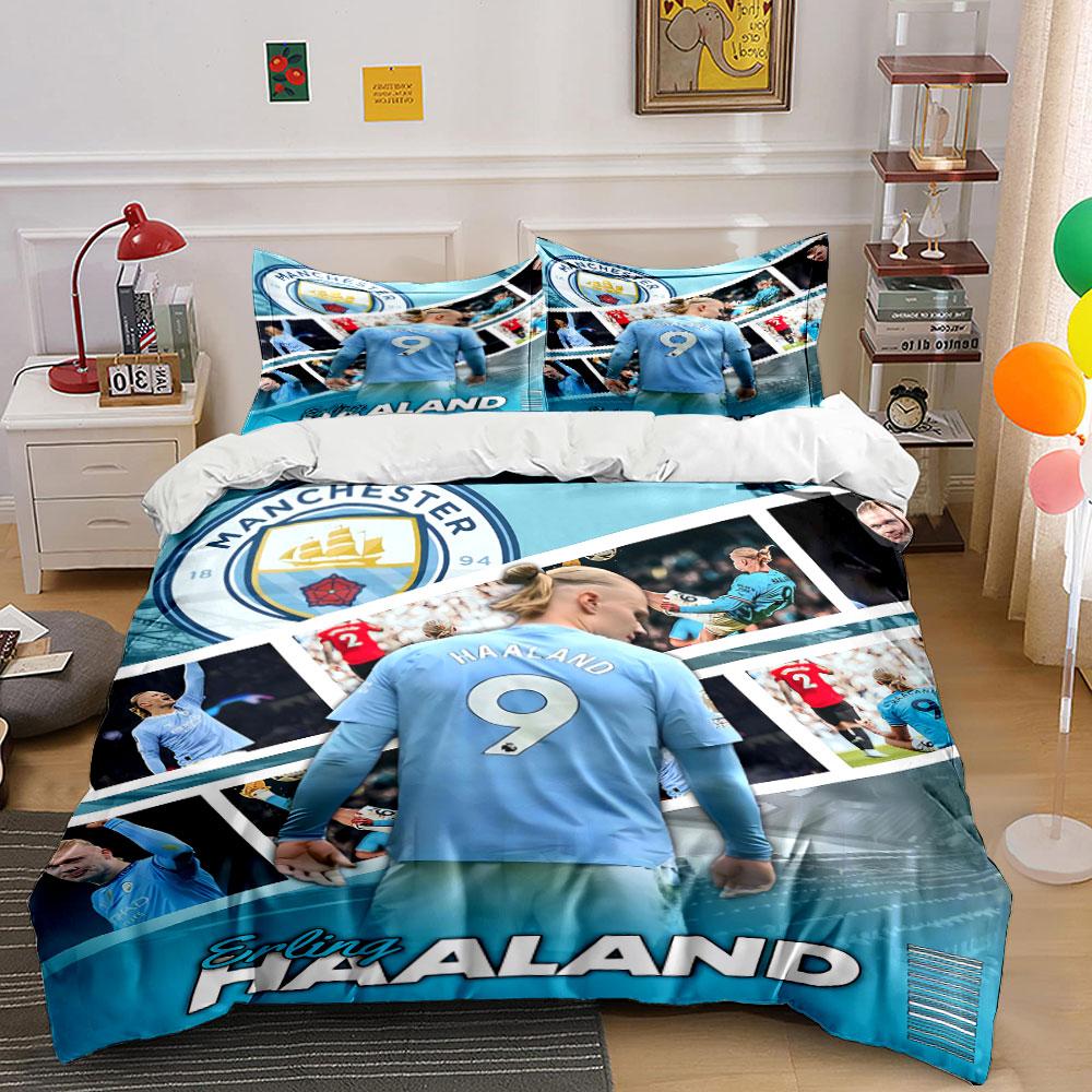 Manchester City Haaland Biancheria da letto Set Copripiumino Federe (1 * Copripiumino 2 * Federe, senza piumino)