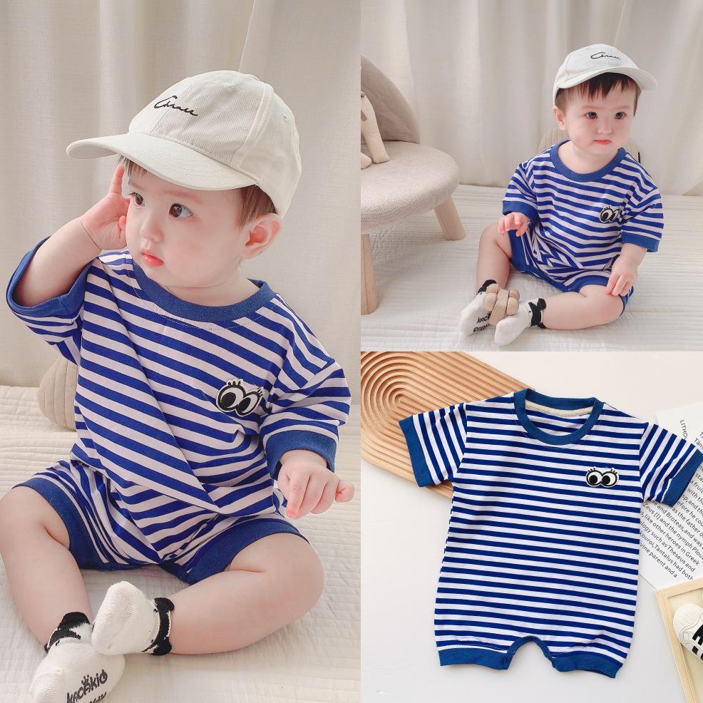 

Trendy Striped Summer Romper for Newborns - Unisex Short Sleeve Baby Jumpsuit 59 cm