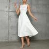 Rochie Midi Elegantă pentru Femei, cu Decolteu Bărcii, Fără Mâneci, Talie Înaltă, Plisată, Linie A, Potrivită pentru Nuntă, Petrecere, Ocazii Casual