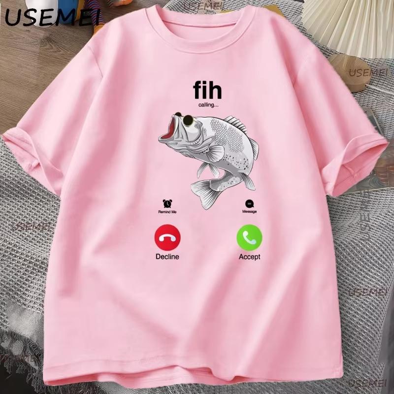 Fih Calling T-Shirt Funny Fish Is Calling Silly T Shirt Fish Pun Shirt for Fishermen Clothes Man Casual Cotton Short Sleeve Tops