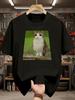 Katzen-Meme-T-Shirt mit maunzendem Ausdruck, Lustiges Katzen-Meme-Shirt, Katze und Eule Br