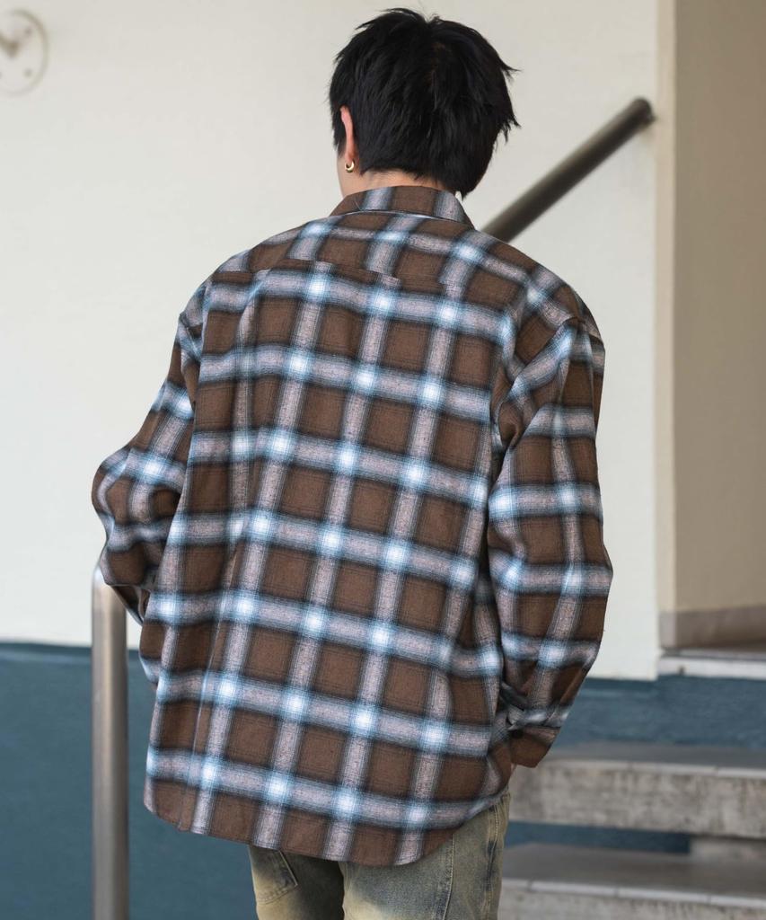 WEGO Unisex Ombre Check Flannel Long Checked Oversized Size Pattern 3 Shirt, Sleeve, Top, Autumn/Winter Clothes, Silhouette, Gift, Men's, Small,