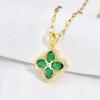 Emerald Four-Petaled Flower Necklace Light Luxury Retro Versatile Ethnic Style Lady Inlaid Zircon Crystal Collarbone Chain