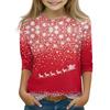 Christmas Day Print Tops For Youth Girls 4-11 Years Round Neck 3/4 Sleeves T-Shirts Trendy Tops Outfit Tees