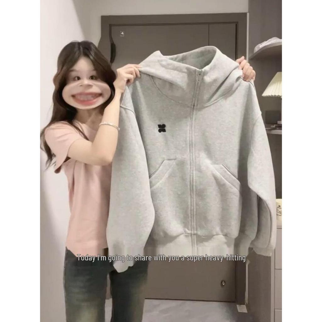 Women's Loose-Fit Retro Turtleneck Hoodie Cardigan - Autumn 2025 Niche Couple Design 