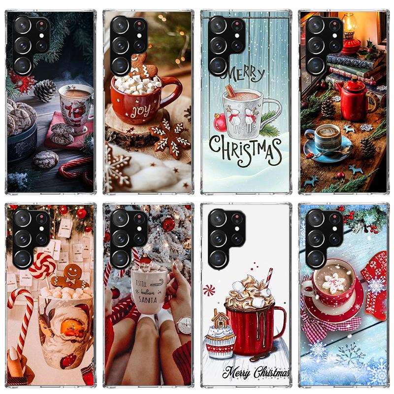 Winter Coffee Christmas Phone Case For Samsung Galaxy S23 S24 S25 Edge S26 Ultra S22 + S21 Plus S20 FE Cover Silicone Print Shel