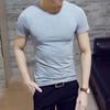 V-Neck Short Sleeve Thin Men T-shirt Summer Solid Color Slim Fit Tee Top Streetwear