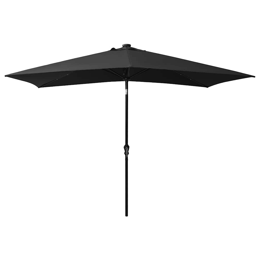 Solar Powered LED Sun Umbrella with Steel Pole Black 2x3 M