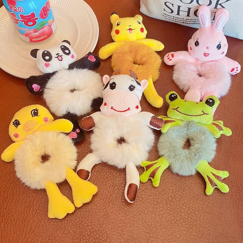 Cute Cartoon Plush Bear Hair Circle Doesn't Hurt Hair Headdress Children's Hair Tie Korean Version Hair Rope Marble Head Hair Ri