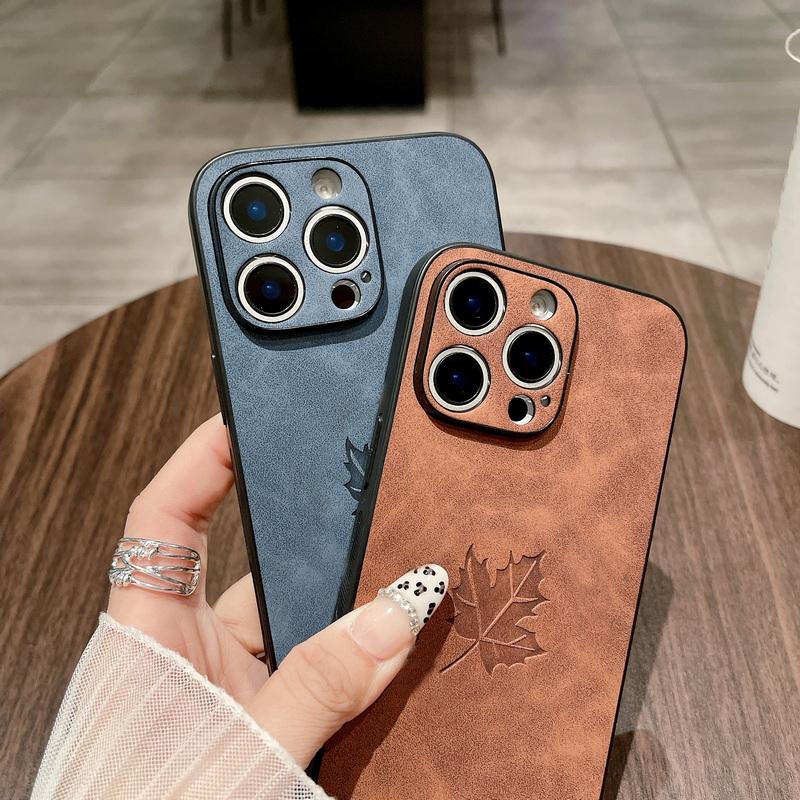Kryt na telefon s motivem javorového listu, měkký, s šňůrkou, pro iPhone 16 Plus 15 Pro 14 Pro Max 13 12 11, jednobarevný, kožený, nárazuvzdorný, tenký, matný zadní kryt