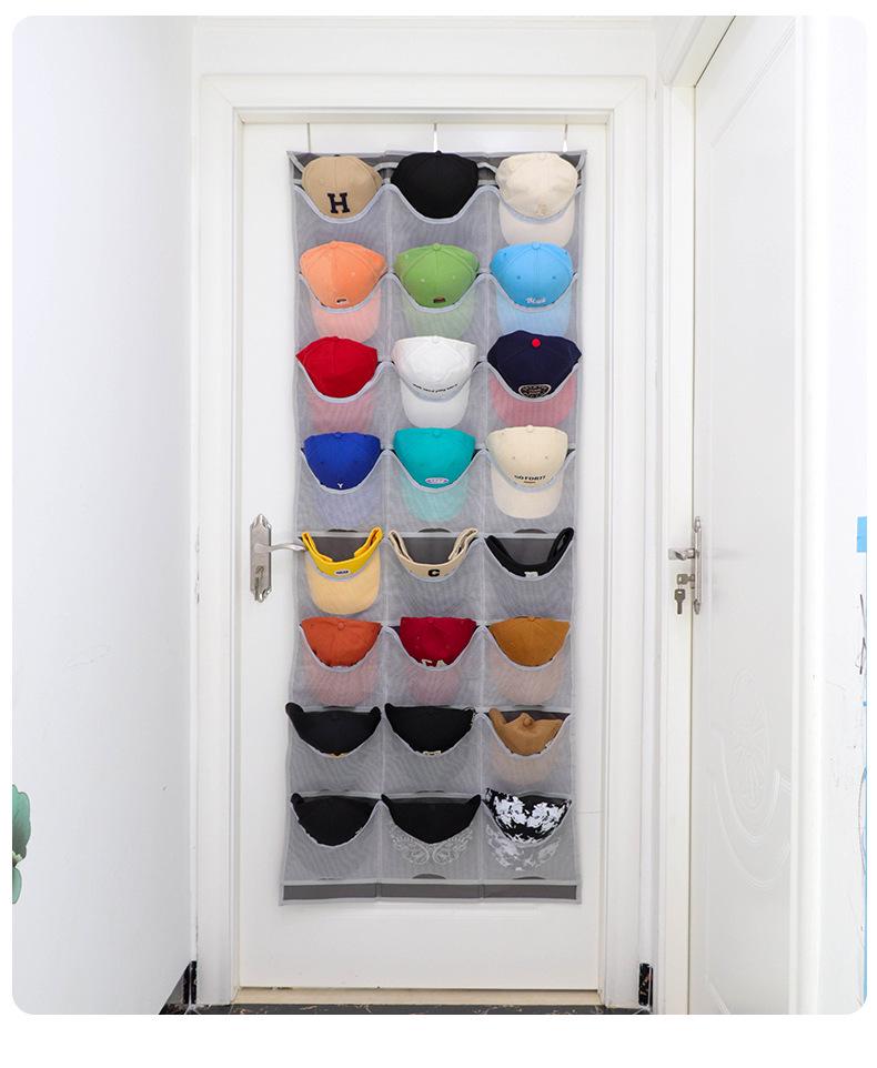 Wall-Mounted 24-Pocket Transparent Hanging Organizer for Baseball Hats