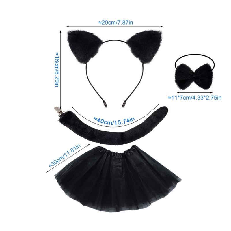 Kids Cats Costumes Set Cats Ears Headbands Tail Bowtie Tutu Skirt Animal Cosplay Costumes for Halloween Christmas Party