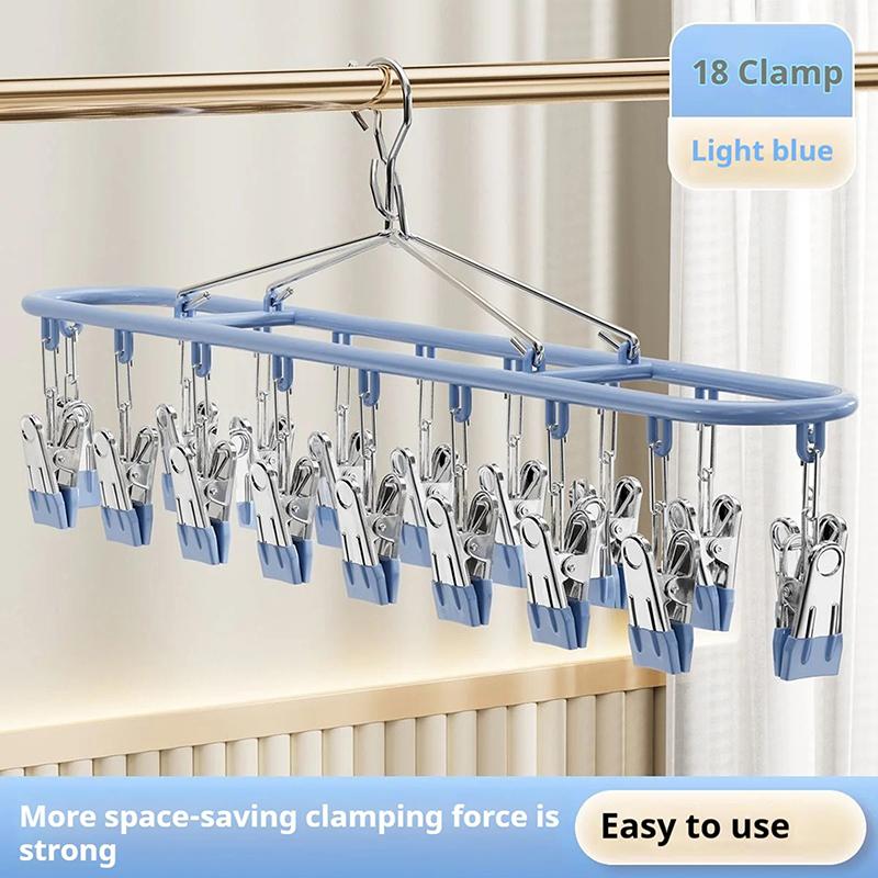 18 Clip Stainless Steel Sock Rack Clothes Rack Multifunctional Household Unmarked Underwear Drying Rack Balcony Storage Racks